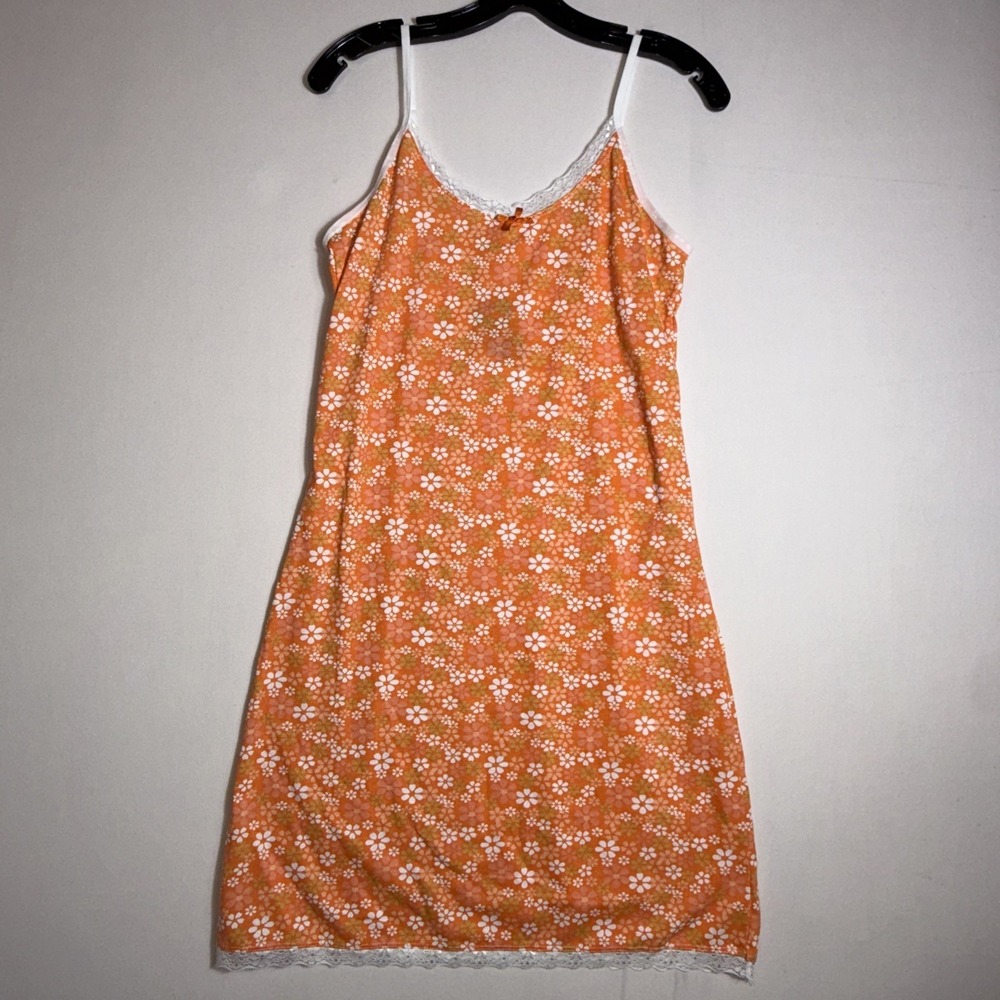 Mayfair Floral‎ Ladies Chemise Medium Orange Cotton Blend Lace Trim Loungewear